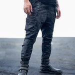 mens waxed textured drop crotch ninja pants leather boots
