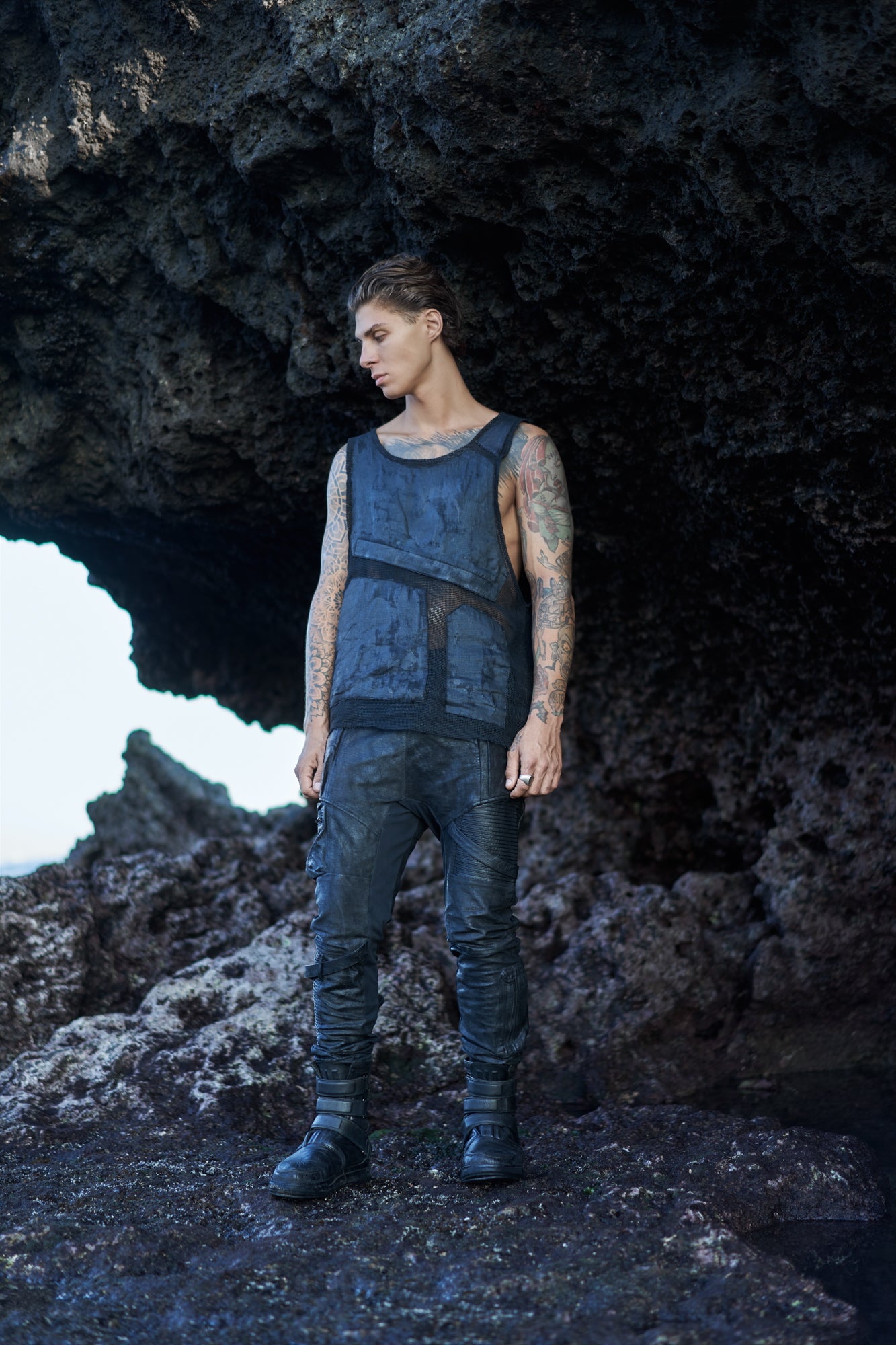 mens avant garde streetwear apparel tank top tactical drop crotch cargo joggers pants