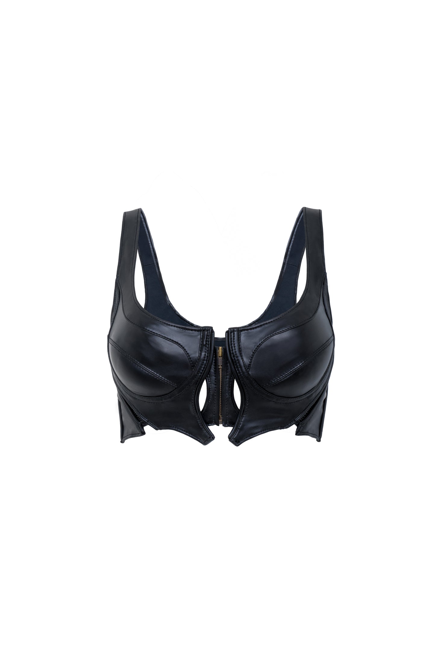 womens avant-garde bustier top faux leather satin lining