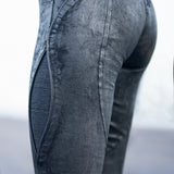unisex skin tight Metallic textured ankle leggings biomorphic grunge texture leather piping