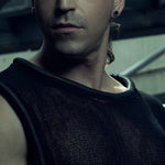 SYZMIC MESH TANK TOP 212 in black, showing tubular edging around the neckline and armhole.