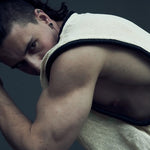 SYZMIC MESH TANK TOP 212 in white/ecru, side view showing black tubular piping at the armhole.