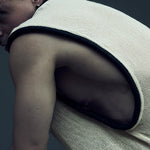 White/ecru SYZMIC MESH TANK TOP 212, rear three-quarter view with contrasting black armhole piping.