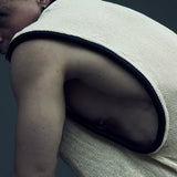 White/ecru SYZMIC MESH TANK TOP 212, rear three-quarter view with contrasting black armhole piping.