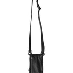 Back view of a black leather shoulder bag, displaying the clean lines and quality craftsmanship of the sheepskin and goatskin materials.