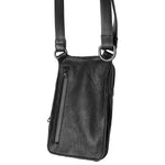 Back view of a black leather shoulder bag, displaying the clean lines and quality craftsmanship of the sheepskin and goatskin materials.
