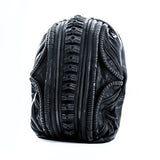 Avant-garde backpack in dark post-apocalyptic fashion and leather handcrafted detail