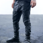mens waxed textured drop crotch utility track pants leather boots