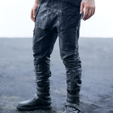 mens waxed textured drop crotch utility track pants leather boots