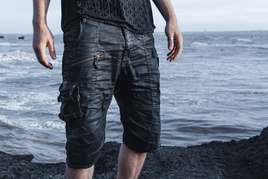 mens waxed textured tactical 3 4 cargo shorts multi utility pockets