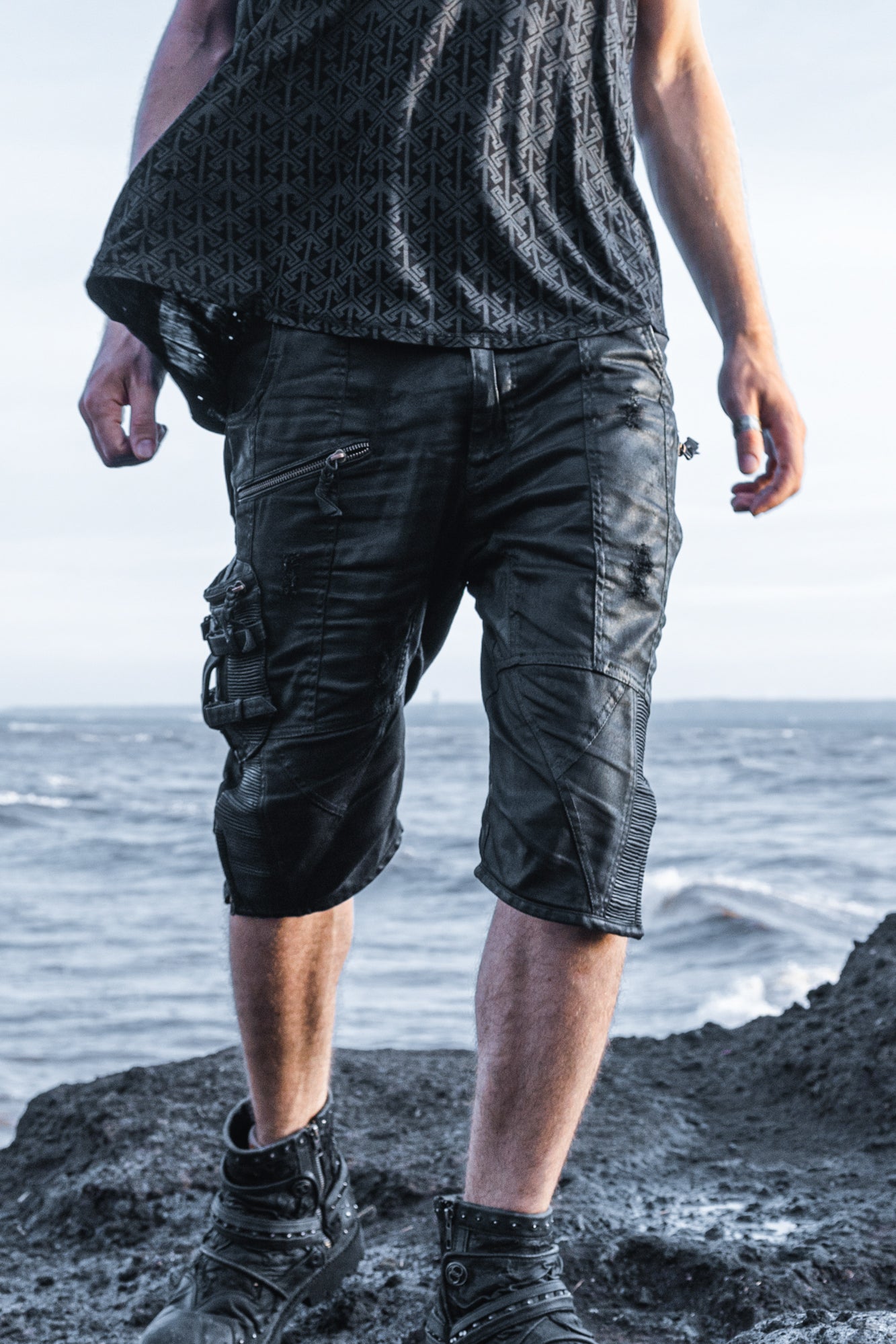 mens waxed textured tactical 3 4 cargo pants multi utility pockets