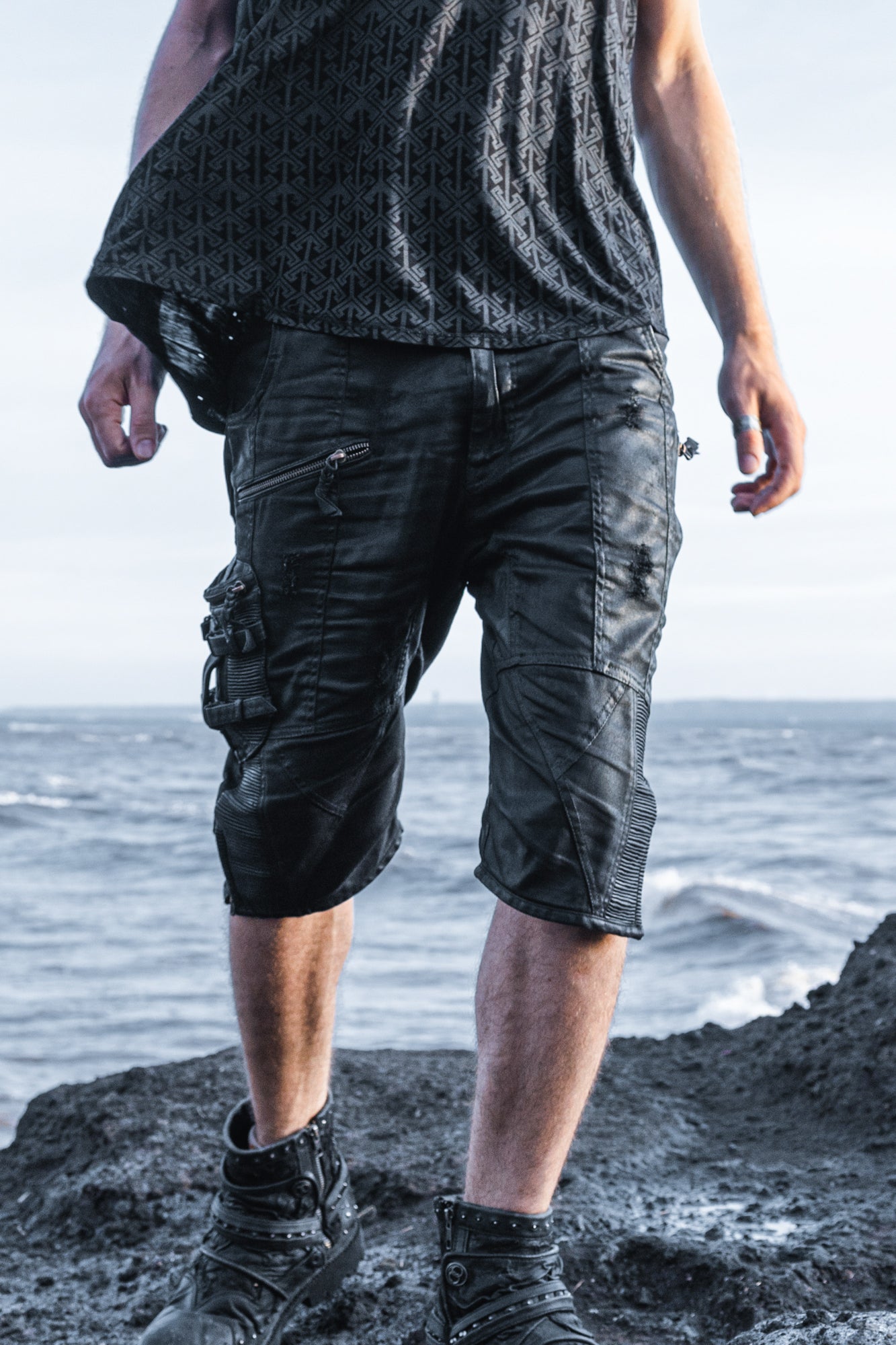 mens waxed textured tactical 3 4 cargo pants multi utility pockets