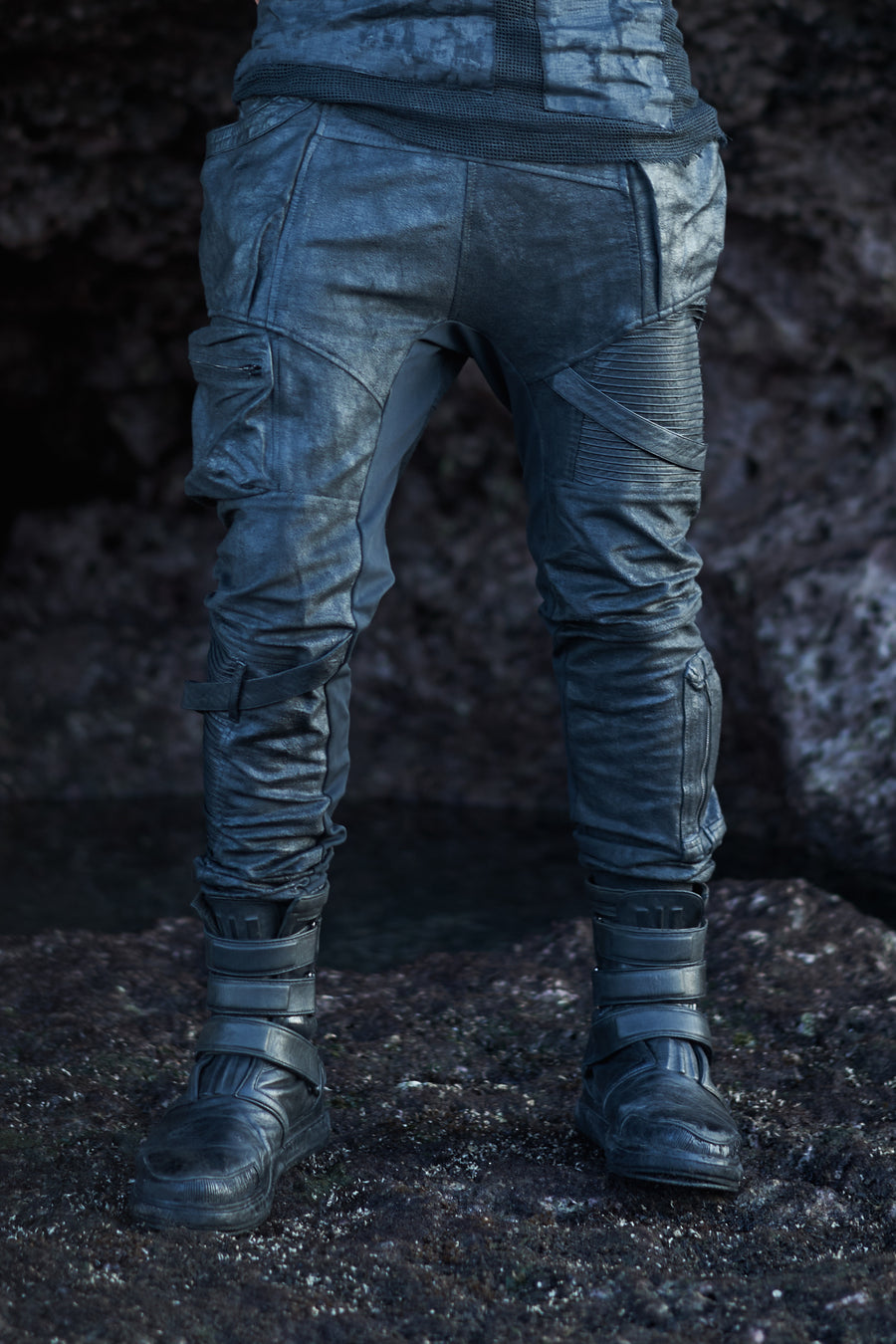 mens waxed textured drop crotch tactical jogger cargo pants