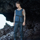 mens grunge waxed textured tank top tactical jogger pants