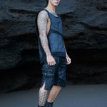 mens avant garde streetwear clothing tank top sleeveless cargo 3 4 shorts leather boots