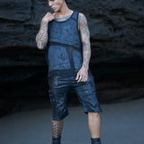 mens avant garde street clothing tank top sleeveless cargo 3 4 shorts leather boots
