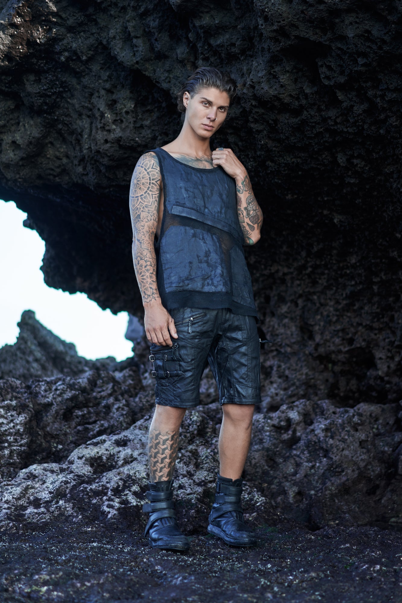 mens avant garde streetwear apparel tank top sleeveless tactical shorts boots