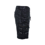 mens waxed textured tactical cargo shorts patch utility pocket leather straps rib