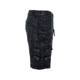 mens waxed textured tactical cargo shorts patch utility pocket leather straps rib