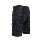 mens waxed textured tactical cargo shorts back drop pockets rib detail