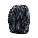 Unisex futuristic leather laptop backpack in post-apocalyptic dark avant-garde fashion