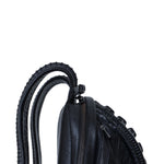Avant-garde biomorphic backpack in dark post-apocalyptic fashion and leather handcrafted detail