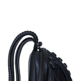 Avant-garde biomorphic backpack in dark post-apocalyptic fashion and leather handcrafted detail
