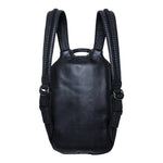 Avant-garde backpack in dark post-apocalyptic fashion and leather biomorphic straps