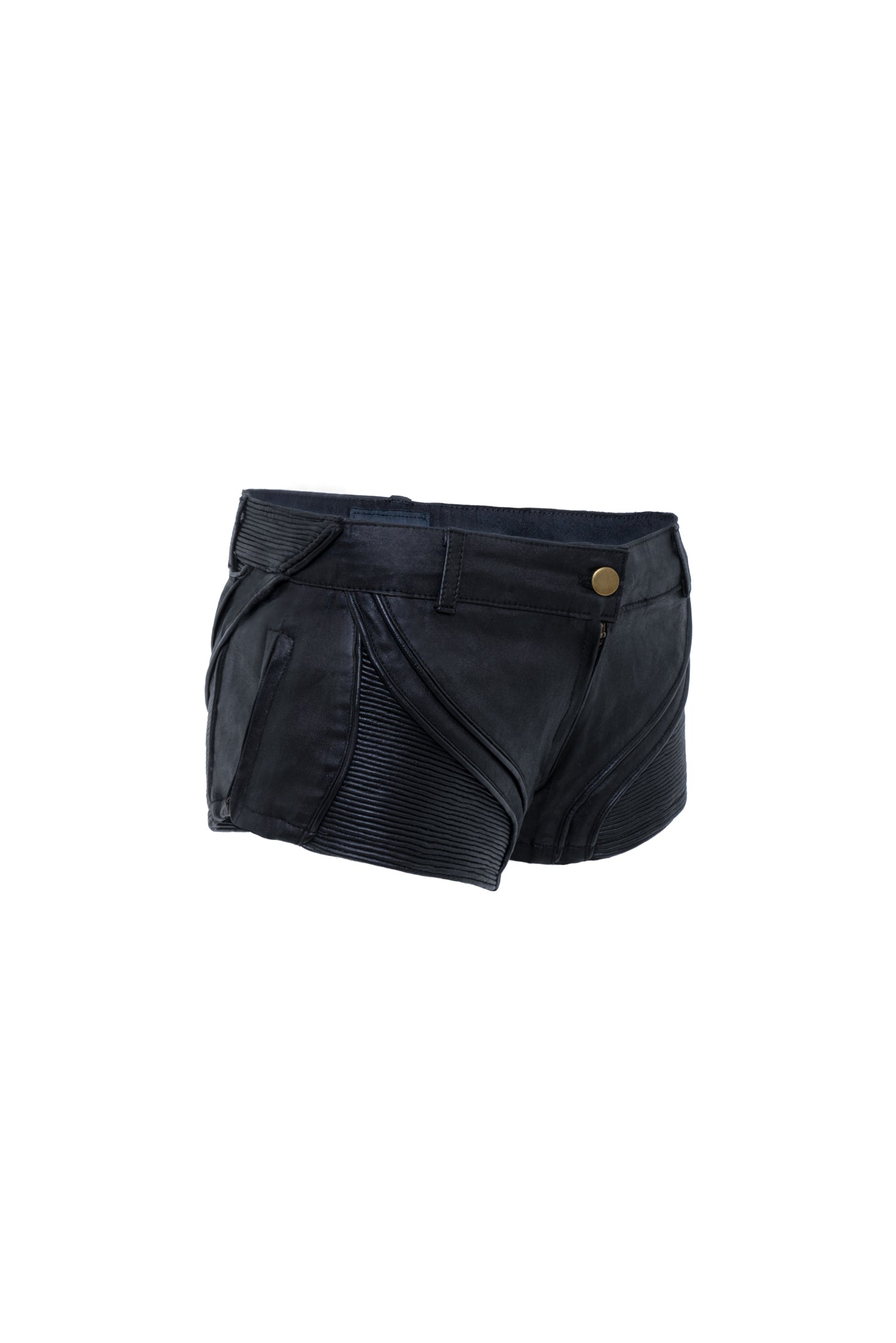 womens unisex textured booty shorts hot pants leather piping rib patches grunge texture