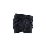 womens unisex textured booty shorts hot pants leather piping rib patches grunge texture zip opening