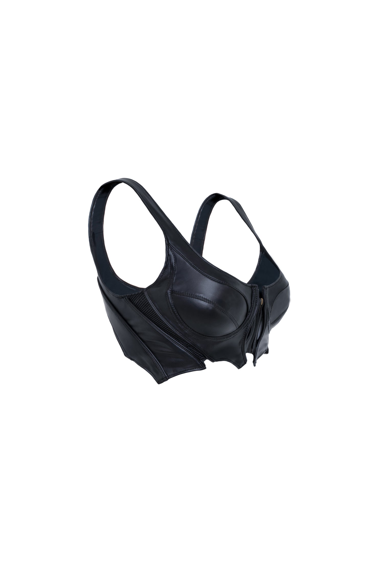 womens avant-garde bustier top faux leather satin lining biomorph