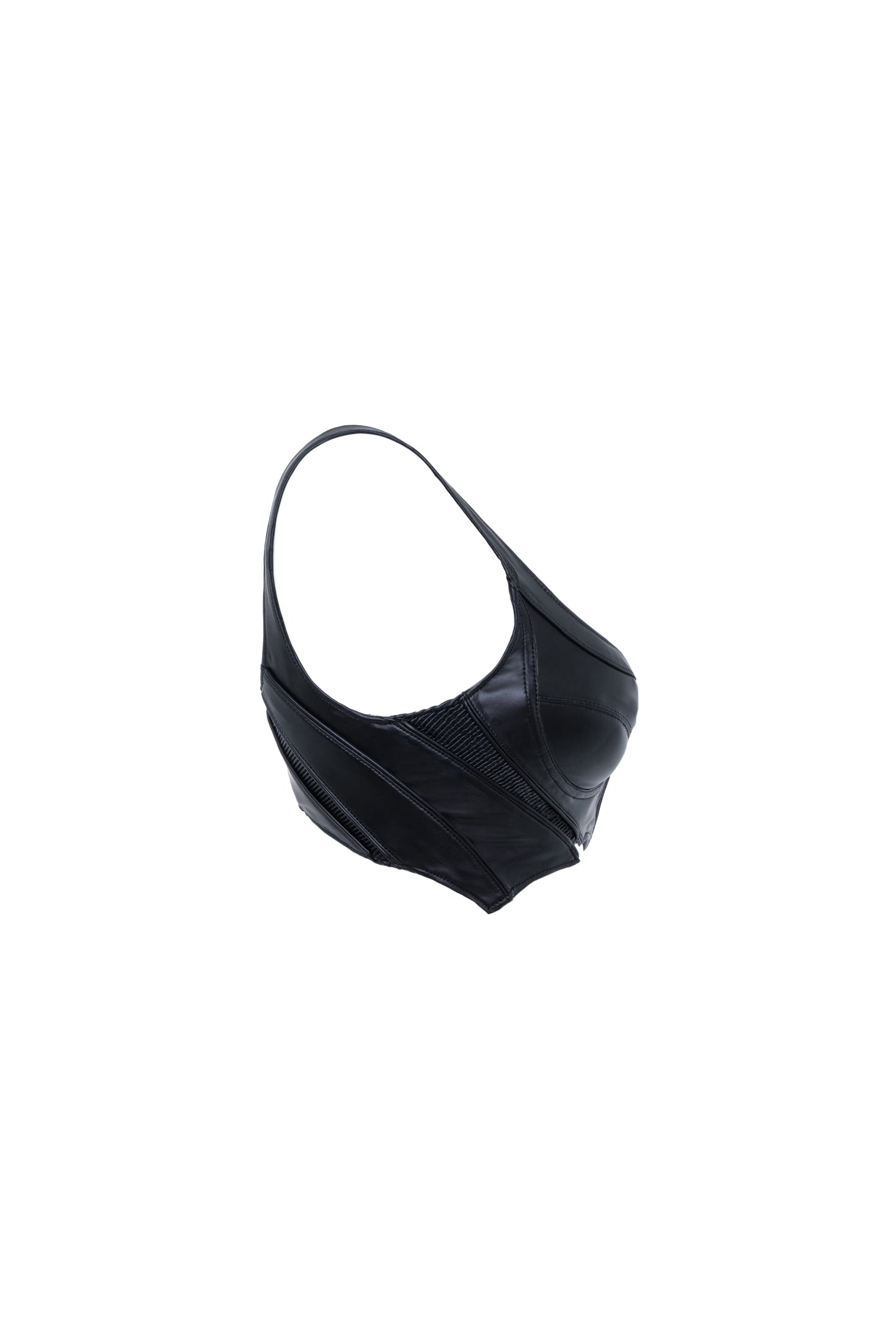 womens avant-garde bustier top faux leather satin lining biomorph