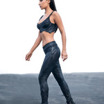 unisex skin tight Metallic textured ankle leggings biomorphic grunge avant garde streetwear bustier top