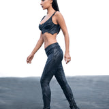 unisex skin tight Metallic textured ankle leggings biomorphic grunge avant garde streetwear bustier top