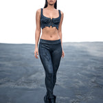 unisex skin tight waxed textured ankle leggings biomorphic grunge avant garde streetwear fit bustier top