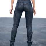 unisex skin tight waxed textured ankle leggings biomorphic Metallic grunge avant garde streetwear