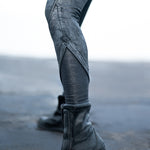 unisex textured ankle leggings embedded leather rib bottom cuff