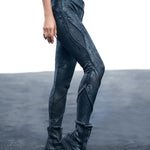 unisex skin tight Metallic textured ankle leggings biomorphic grunge texture leather rib