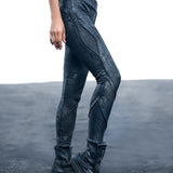 unisex skin tight Metallic textured ankle leggings biomorphic grunge texture leather rib